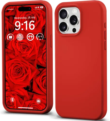 IceSword Funda compatible con iPhone 15 Pro, silicona líquida, delgada, protección de cuerpo completo, suave, antiarañazos, color rojo, para hombres