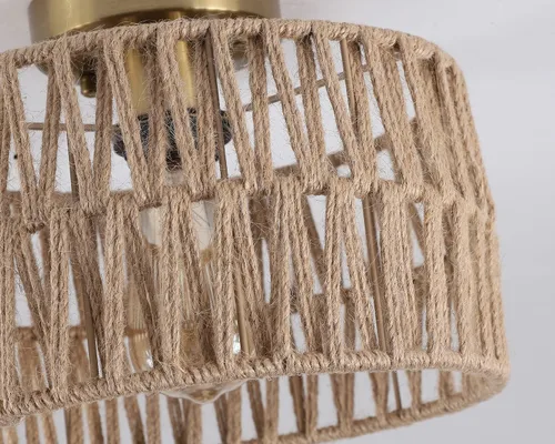 Miniatura 5 de Accesorio de Lámpara de Techo Empotrada Tejida en Oro Antiguo Costero, Luz de Techo Semi Empotrada Rústica Boho de Cuerda de Cáñamo Latón