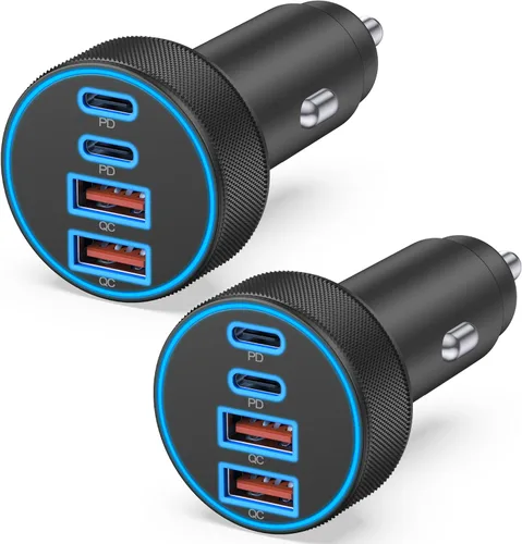 Miniatura 8 de [4 en 1] Cargador de Coche USB C, Adaptador de Encendedor de Cigarrillos de Carga Súper Rápida de 4 Puertos 90W, Dual 45W USBC y USB-A Multipuerto