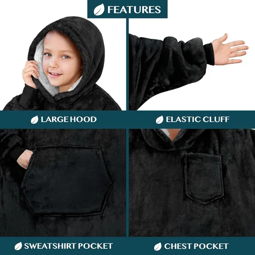 Miniatura 2 de PAVILIA Sudadera Manta Ponible para Niños y Niñas, Sudadera con Capucha Gigante Cálida y Acogedora, Forro Polar Sherpa con Capucha y Mangas