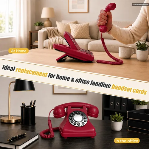 Miniatura 7 de Comtrue Cables de teléfono fijo, cables para teléfono celular, rojo, 11.5 pies sin enrollar, 16 pulgadas en espiral, paquete de 2, compatible