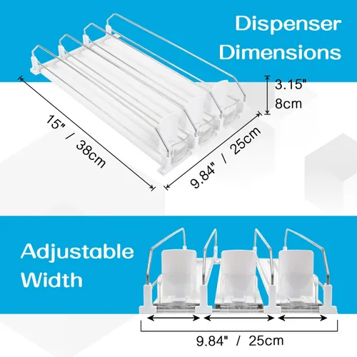 Miniatura 2 de Dispensador de latas de soda para refrigerador, estante de autoempuje de 3 filas, se adapta a hasta 15 latas, estante de almacenamiento de bebidas