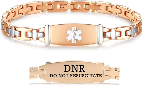 Miniatura 95 de LinnaLove Lady Medical Alert - Pulseras médicas de acero inoxidable para mujer, 7.5 pulgadas