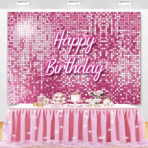 Miniatura 2 de Telón de fondo de cumpleaños cuadrado rosa con lentejuelas brillantes, paneles brillantes para fotografía de pared, fondo de fotografía de princesa