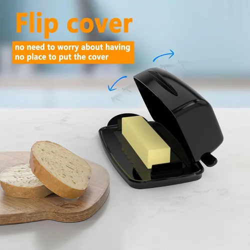 Miniatura 4 de Mantequilleras con tapa para encimera y refrigerador, plato de mantequilla de plástico transparente con tapa abatible y esparcidor, recipiente