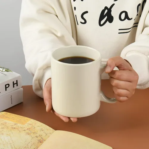 Miniatura 7 de Taza de café de cerámica extra grande de 29 onzas con asa para oficina y hogar (29 onzas, crema)