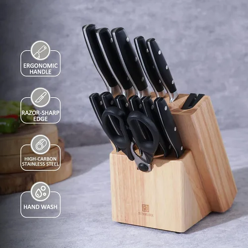 Miniatura 6 de Juego de cuchillos de cocina, juego de cuchillos profesionales de 13 piezas con bloque y afilador, juego de cuchillos de chef afilados, ideal