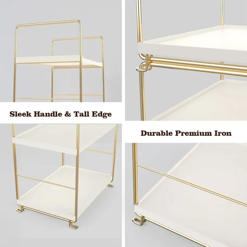 Miniatura 7 de Repisa de 2 niveles para especias de cocina - Estante organizador apilable independiente para encimera de baño - Soporte organizador de cosméticos