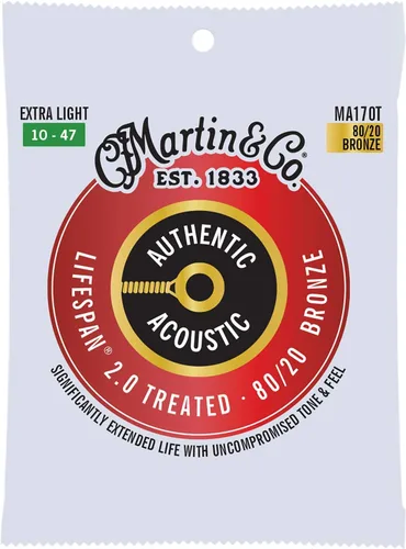 Miniatura 12 de Martin Auténticas cuerdas de guitarra acústica, tratamiento de vida útil 2.0, ligero, bronce 80/20