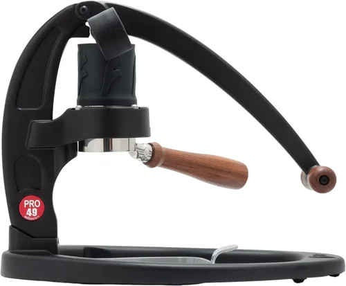 Flair 49 PRO (negro) - Toda la cafetera manual de 1.929 in con portafiltro de asa, manómetro y sin plásticos en la ruta de preparación