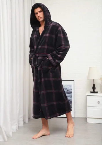 Miniatura 5 de KEMUSI Bata de baño de longitud completa suave con capucha para hombre, cómodo camisón cálido de longitud completa