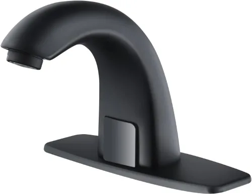 Grifo de baño sin contacto con sensor de movimiento automático con placa de cubierta de orificio y mezclador de temperatura, lavabo manos libres
