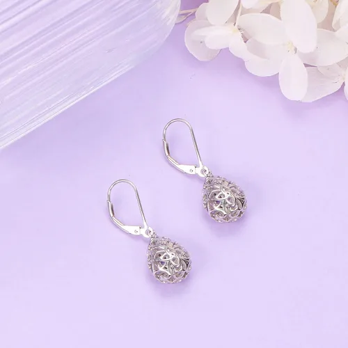 Miniatura 106 de Aretes colgantes de filigrana de plata de ley 925, margarita, loto, flor de rosa, piedra lunar, lágrima para mujer, nudo celta infinito, margarita