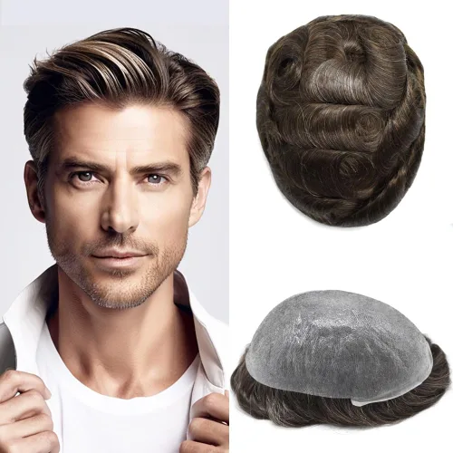 Miniatura 8 de Hombres Toupee Hair Thin Skin Men Human Hair Piece Men Toupee Cabello humano V-loop de aspecto natural Toupee Hombres Hairpiece Men Hair System