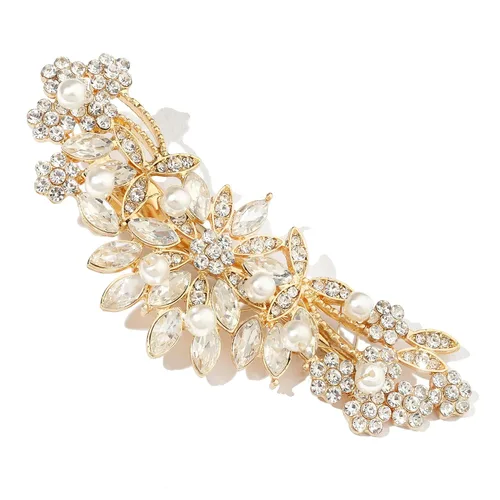 Miniatura 9 de Hapibuy - Peineta de boda con cristales, peine de novia con perlas, tocado de boda en oro, accesorio para el cabello para usar en fiestas