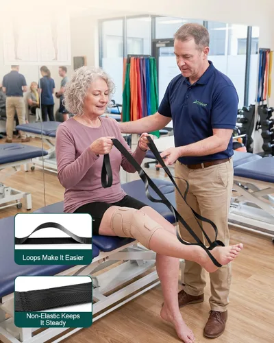 Miniatura 5 de Correa Trideer para estiramiento y yoga, correa de terapia física para entrenamiento en casa, ejercicio, pilates y gimnasia, 10 bucles, bandas Negro