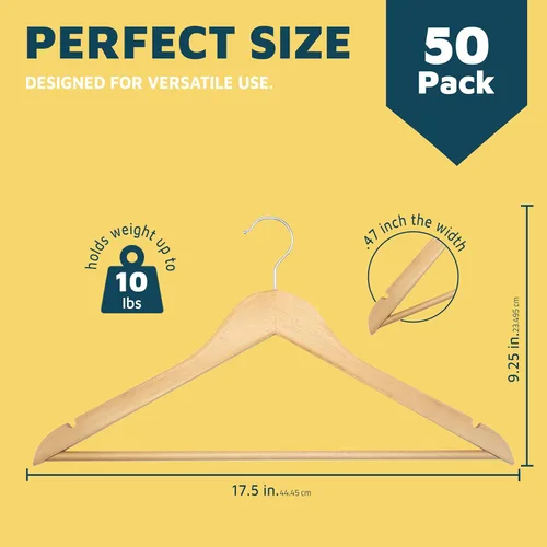 Miniatura 2 de Lifemaster Juego de perchas de madera - 50 piezas, antideslizantes, versátiles, ahorradoras de espacio para traje, abrigo, camisola, chaqueta