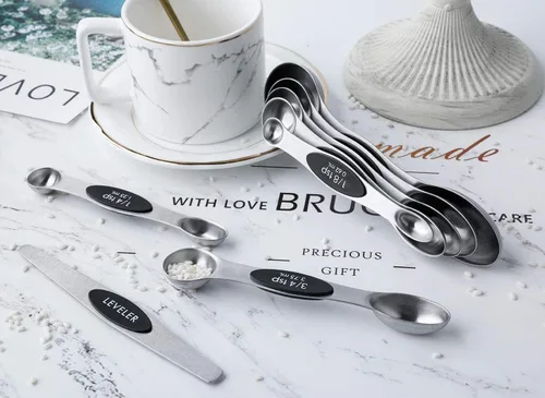 Miniatura 6 de Juego de 8 cucharas medidoras magnéticas apilables de acero inoxidable de doble cara y cucharadas para medir ingredientes secos y líquidos Negro-8