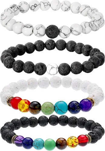 4 pulseras de chakras pulseras de aceite esencial para niños y hombres pulseras de piedra de lava cuentas de chakras pulseras de aromaterapia piedra