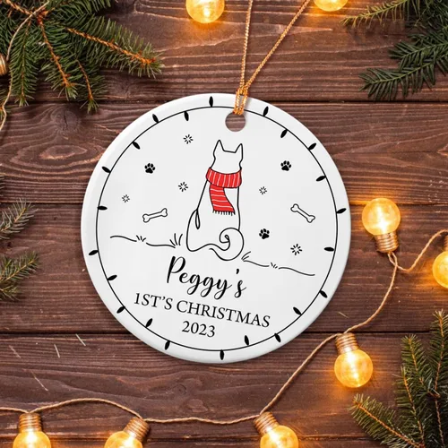 Miniatura 5 de Adorno personalizado de primera Navidad para perro, adorno de cerámica para la primera Navidad del cachorro, decoración de árbol de Navidad, adorno