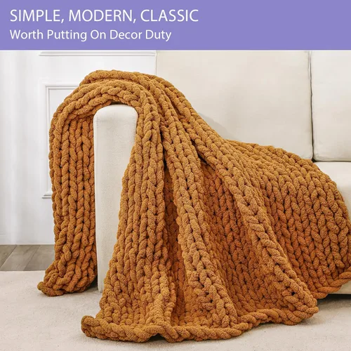 Miniatura 3 de Bigacogo Manta de punto grueso para sofá, 51 x 63 pulgadas, 100% tejida a mano con hilo de felpilla grueso jumbo, acogedoras y suaves mantas grandes