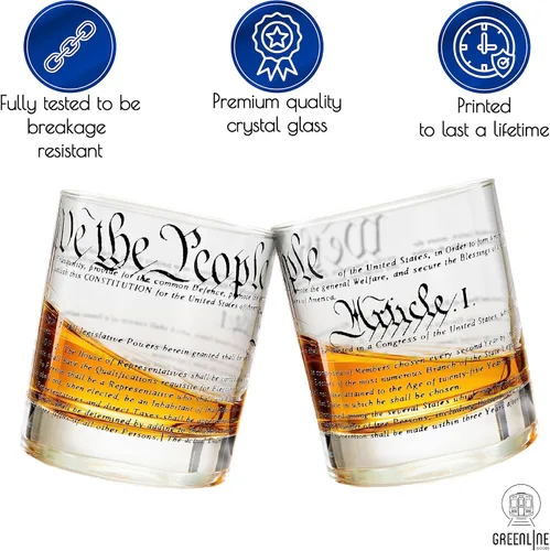 Miniatura 3 de Greenline Goods Vasos de whisky – Constitución de Estados Unidos We The People (juego de 2) vasos de 10 onzas – Juego de regalo patriótico