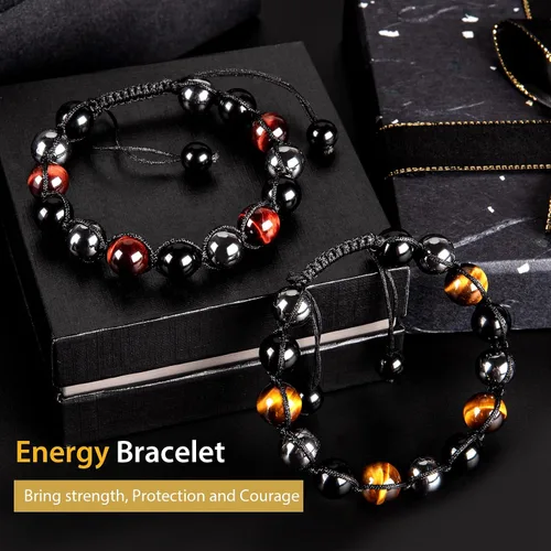 Miniatura 4 de SAMXY Triple Protection Bracelet, 8mm Healing Crystal Bead Bracelet, 3pcs Blue Red Tiger's Eye Obsidian Hematite Bracelet Women Men