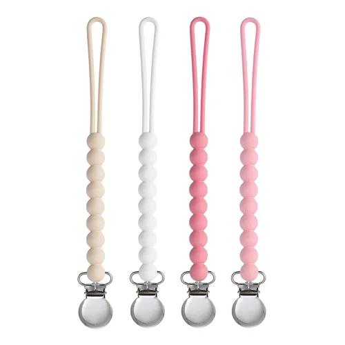 Miniatura 4 de Clip para chupete para niños y niñas, paquete de 4 soportes para chupete de chupete, para regalo de ducha, cumpleaños (beige, beige, azul, salvia)