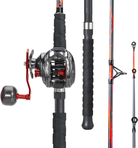 Sougayilang Combo de Caña y Carrete Baitcaster, Caña de Pescar Compuesta de Carbono y Vidrio de 7'0" con Carrete de Casting Tamaño 400, Asiento de