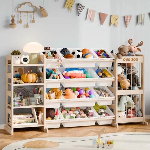 Organizador grande de almacenamiento de juguetes para niños, organizadores de juguetes y almacenamiento con almacenamiento de animales de peluche,
