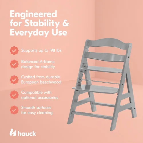 Miniatura 3 de hauck Alpha+ Grow Along - Trona elevada de madera de haya maciza con asiento ajustable, arnés de seguridad de 5 puntos y barra de parachoques
