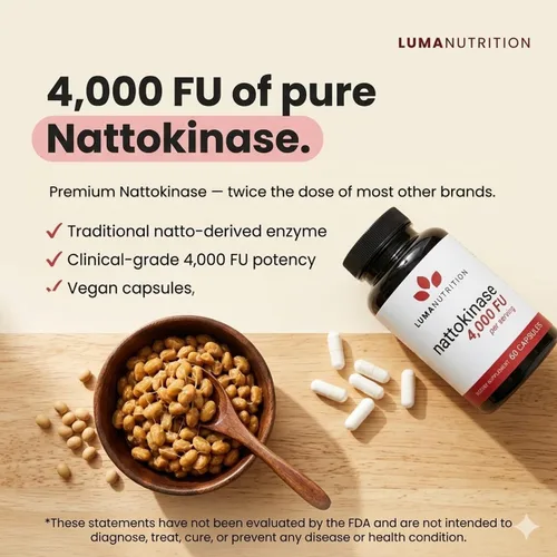 Miniatura 4 de Luma Nutrition Suplemento de Nattokinase - Natto 4000 FU por porción, soporte premium para la salud del corazón - Vegano y sin gluten - 60 cápsulas