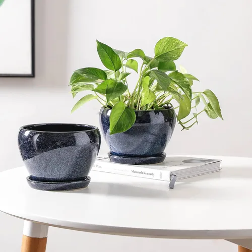 Miniatura 5 de vicrays Macetas de cerámica para plantas de interior - Maceta de 6.5 pulgadas con orificio de drenaje y platillo para suculentas, orquídeas, flores