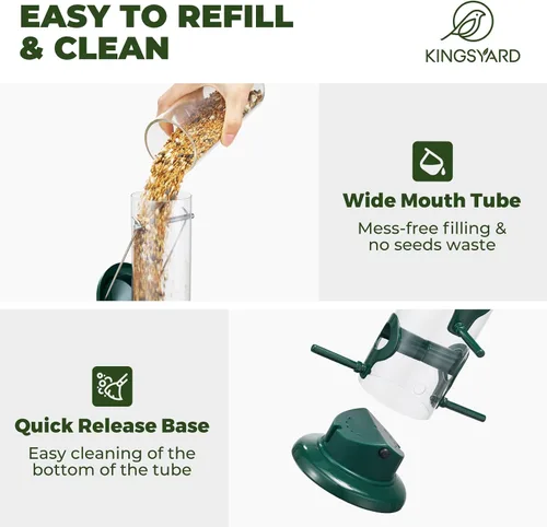 Miniatura 4 de Kingsyard Comederos Metálicos para Pájaros para Exteriores Colgantes, Comedero de Tubo para Pájaros con 6 Puertos de Alimentación, 15 Pulgadas, A