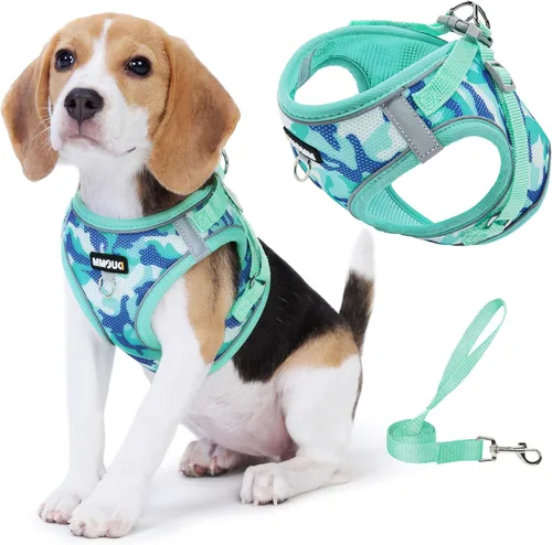Miniatura 9 de Arnés para perro con juego de correa, arnés de paso ajustable, suave, acolchado y transpirable para perros de tamaño mediano, arnés de chaleco Rosa