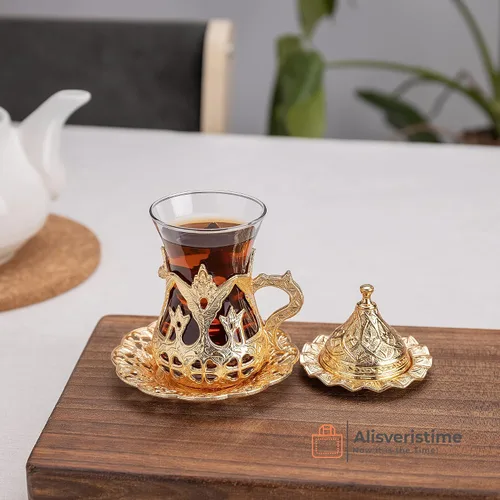 Miniatura 2 de Alisveristime Cakmali - Juego de té turco con 6 tazas de vidrio, 3.4 fl oz, dorado