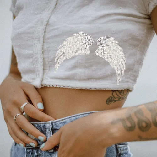 Miniatura 7 de Glitter Angel Wings Applique Patch 2pcs Heat-Activated Fabric Sewing Patch for Clothing Decoration DIY Garment Craft Accessories