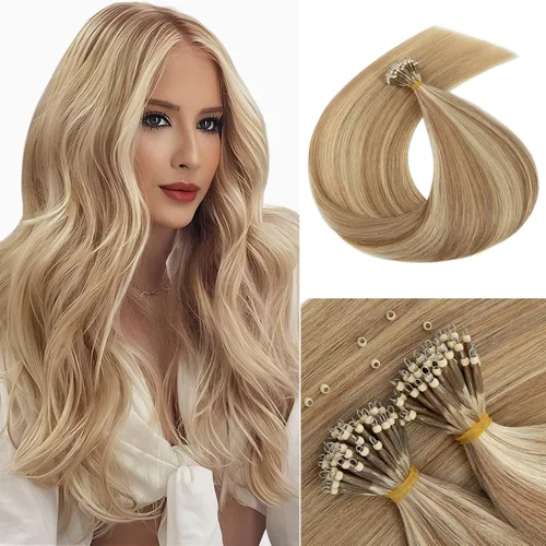 Miniatura 12 de MY-LADY Microlink - Extensiones de cabello humano con microcuentas de 14 pulgadas, extensiones de cabello rubio con micro bucle, extensiones