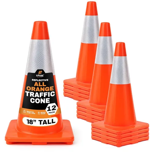 Miniatura 16 de Xpose Safety Conos de tráfico naranjas de 12 pulgadas con collar de 4 pulgadas, paquete de 4 conos de seguridad de plástico PVC multiusos