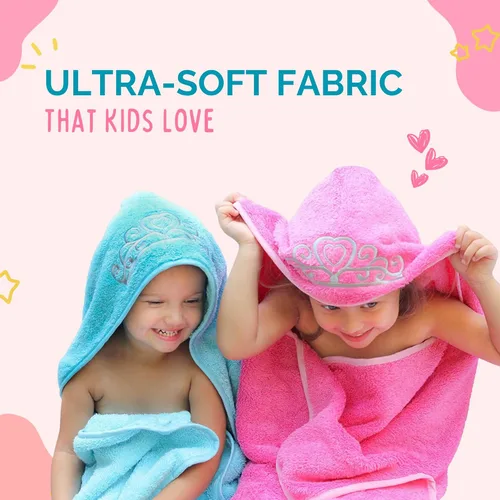 Miniatura 2 de Toalla para niñas/bebés, Princesa con capucha, de tejido suave, de 27.5 x 49 pulgadas, muy absorbente 600 GSM 100 % algodón Rosa