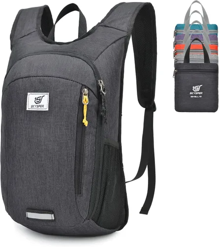 SKYSPER Mochila pequeña de senderismo de 10 litros, mochila de viaje ligera y plegable para mujeres y hombres Negro