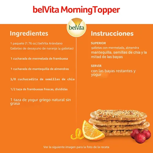 Miniatura 12 de belVita Galletas de barras de desayuno, naranja arándano, 8 paquetes (4 galletas por paquete)