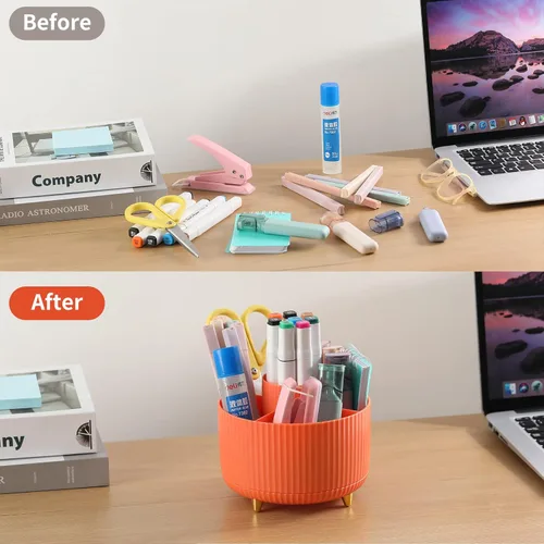 Miniatura 4 de Soporte para Lápices y Bolígrafos de Escritorio, Organizador Giratório de 5 Ranuras de 360° para Escritorio, Organizador de Suministros de Papelería