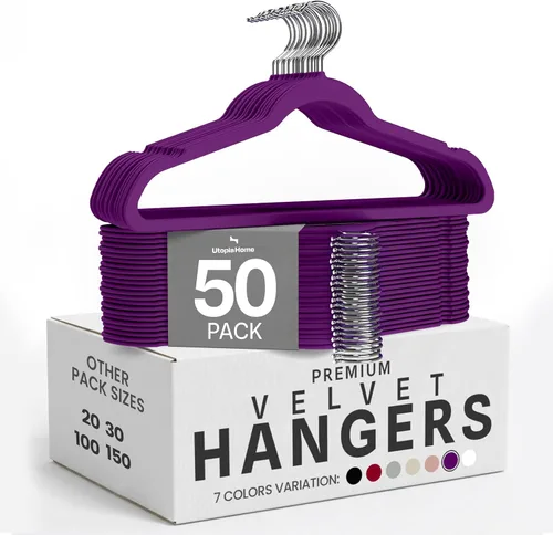 Miniatura 10 de Utopia Home Velvet Hanger - Paquete de 100 perchas delgadas antideslizantes de lujo para pantalones y abrigos, perchas fuertes que ahorran espacio