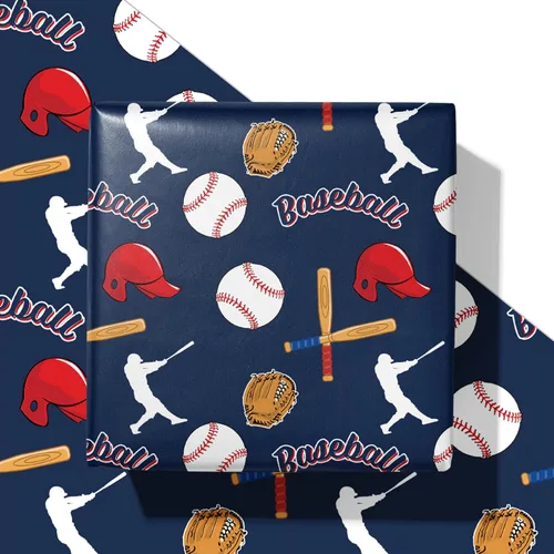Miniatura 8 de SaringSwoon Papel de regalo para baby shower para niños y niños, papel de regalo de pelota deportiva azul con diseño de baloncesto, fútbol, béisbol