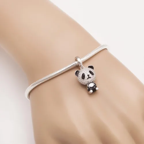 Miniatura 4 de Abalorio de plata de ley 925 con forma de corazón y diseño de panda