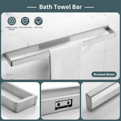 Miniatura 2 de YACVCL Juego de accesorios de baño de 4 piezas de níquel cepillado Juego de barra de toalla de baño de acero inoxidable premium Soportes de toalla