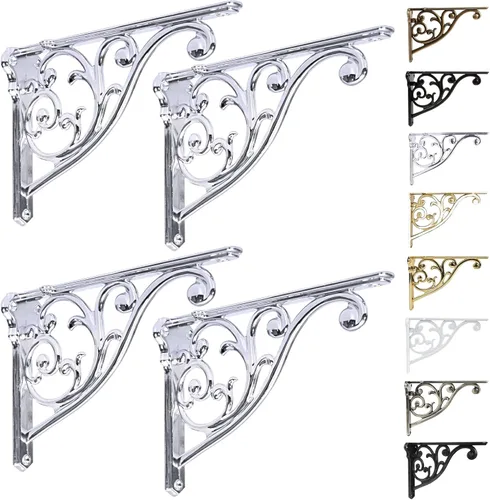 Miniatura 53 de Soportes de estante de 4 pulgadas, paquete de 4 soportes de pared de latón antiguo de alta resistencia, estantes decorativos de cocina victoriana