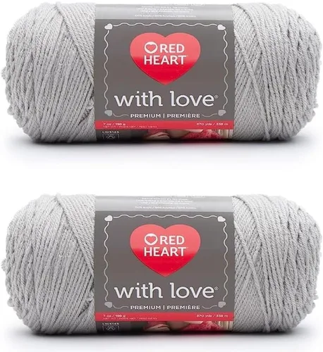 Red Heart with Love - Hilo gris claro, paquete de 2 unidades de 6.98 oz/7 onzas, acrílico, 4 medianos (peinado), 370 yardas, tejido/ganchillo