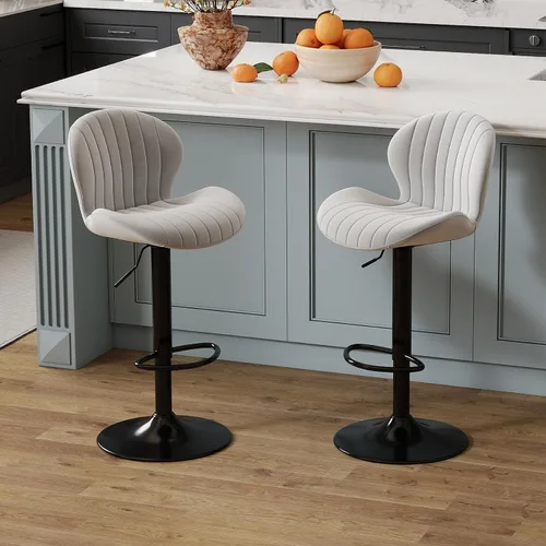 Miniatura 15 de Youhauchair - Juego de 2 taburetes de bar modernos, de terciopelo con altura ajustable y giratorios, sillas de isla de cocina sin brazos con Azul